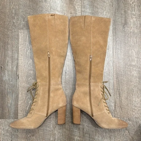 Charles David tall suede leather nude tan heeled boots size 8 - Picture 5 of 11